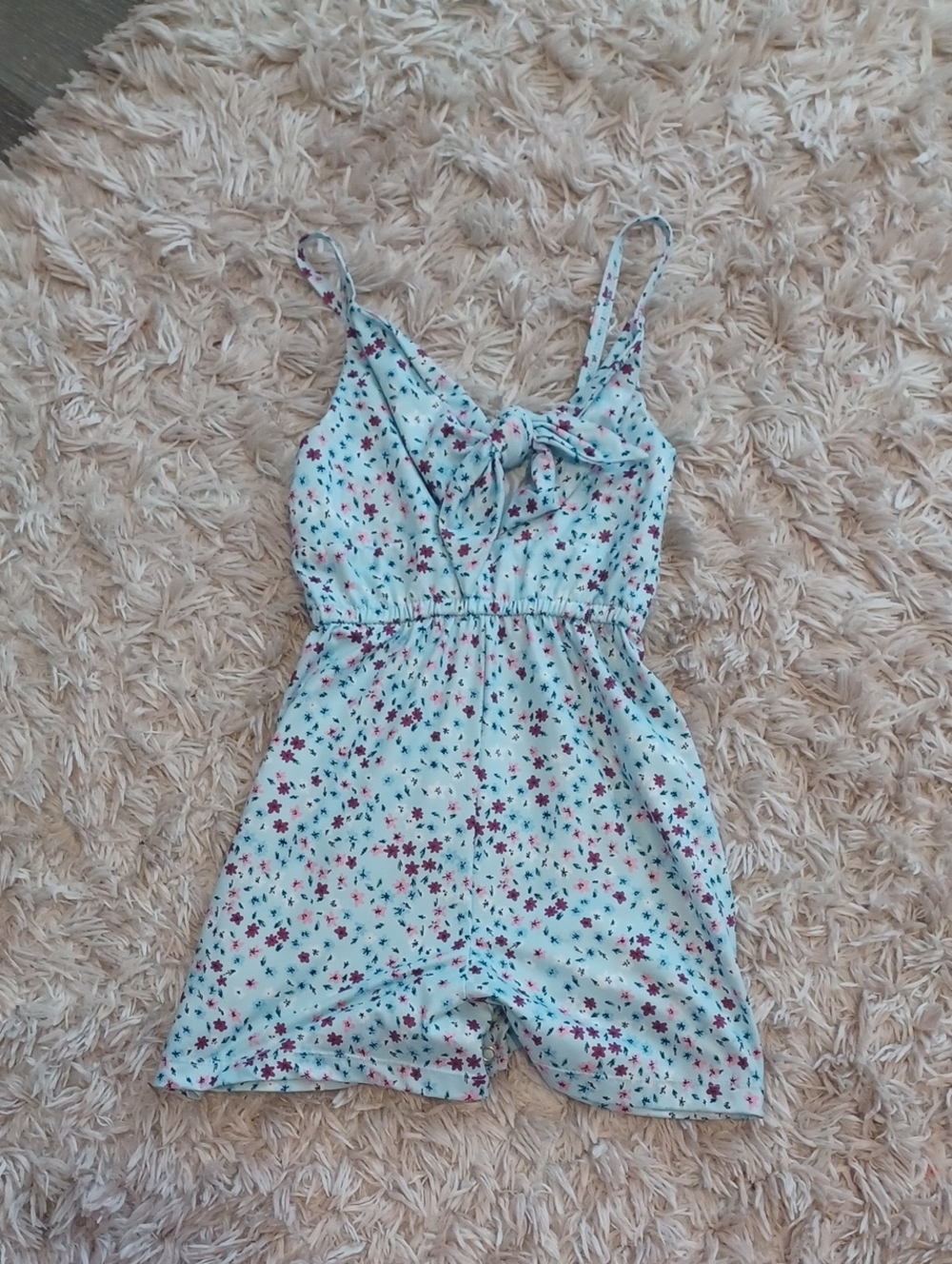 Girls' Light Blue Floral Tie-Front Romper
